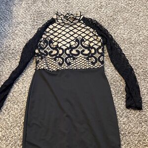 Black Lace Overlay Midi Dress - Elegant Evening Wear